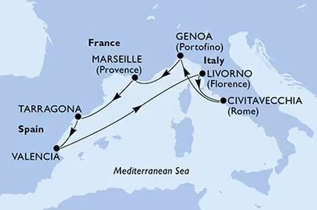 15-22 Temmuz Msc Orchestra ile Akdeniz Ülkeleri Gemi Turu İtalya & Roma & Fransa & İspanya & Barcelona & İbiza & Sardunya 